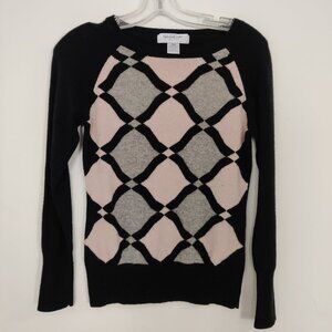 Gordon Cooper Golf Women's Sweater Size M Wool Cashmere Black Argyle Tennis Prep